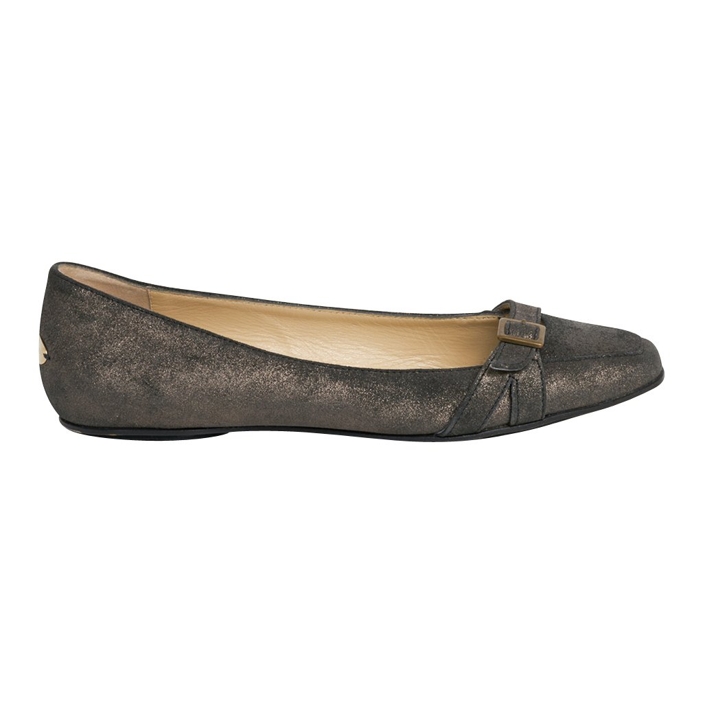 Jimmy Choo Shoe Grey Gold Washed Flat Nubak Suede 39.5 / 9.5